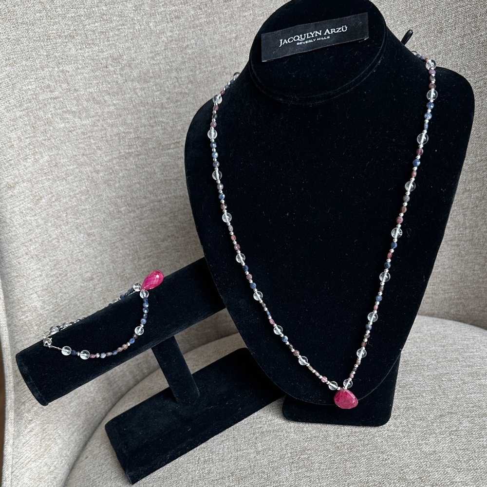 New RUBY Sapphire on Silver Necklace and Bracelet Set